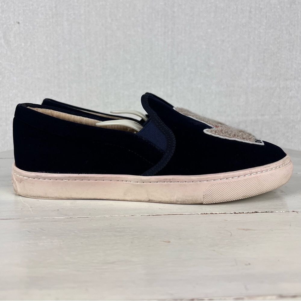 480aot Soludos blue velvet appliqué 2D llama slip on women size 7